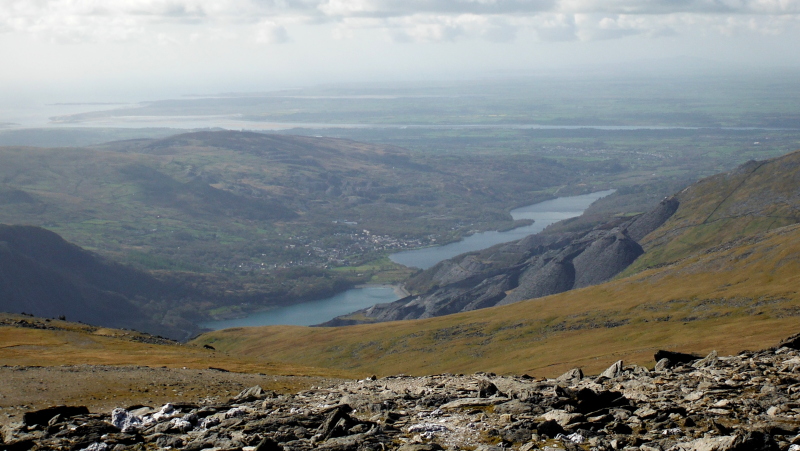  looking northwest beyond Llanberis to the Menai Strait and Anglesey  