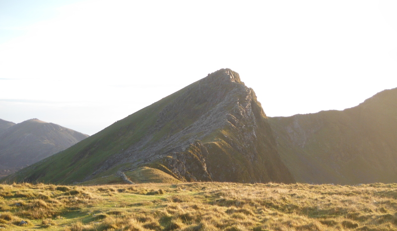  the sun on the west face of Mynydd Drws-y-coed 