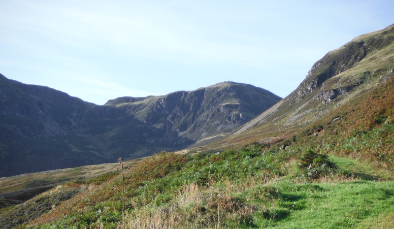  looking up to Biorach a' Mheannain 