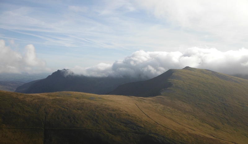  the clouds sitting right down on the higher Glyder summits 