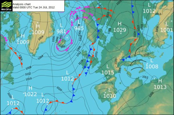 second diagram of atmospheric pressure over Europe