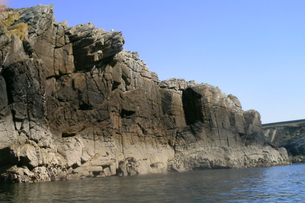 photograph looking along a shear wall of rock 