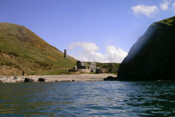 photograph looking in towards the beach and the ruined porcelain factory  