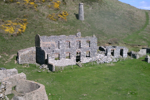 photograph looking down on the ruined factory 