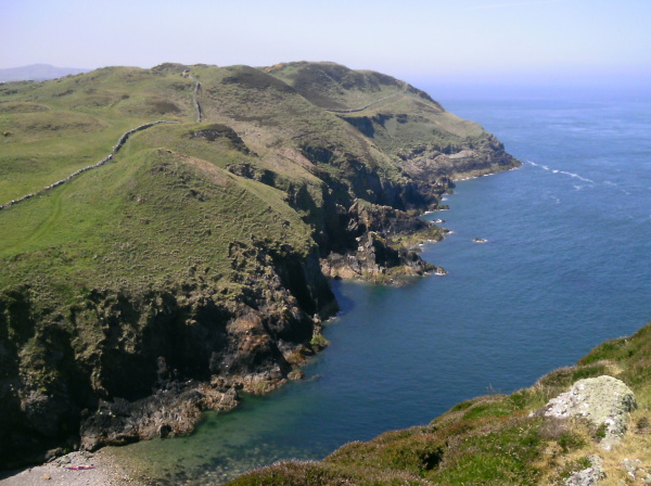 photograph looking down on the coastline to the west of Porth Llanlleiana 