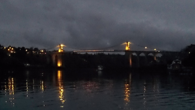 Menai Bridge lit up  