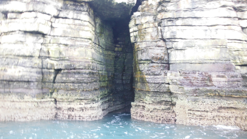 slot in the heavily layered cliffs 