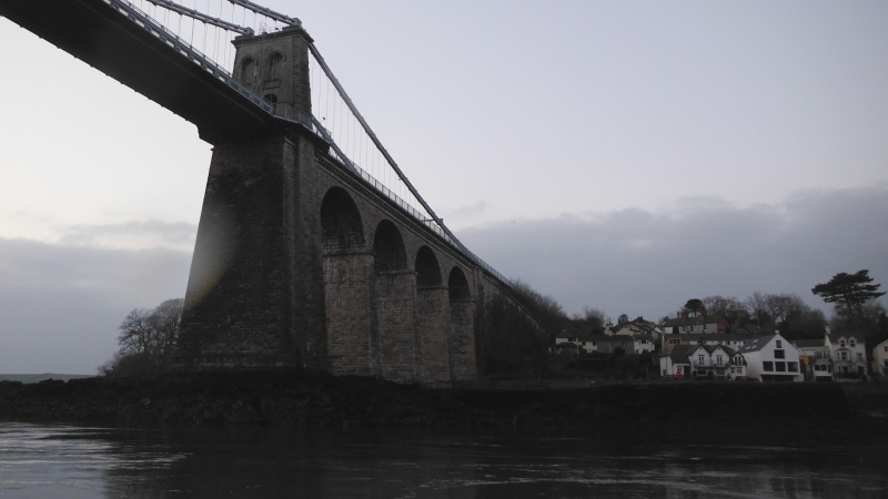 looking up at the bridge  