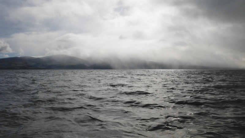 looking south to Snowdonia in the rain 