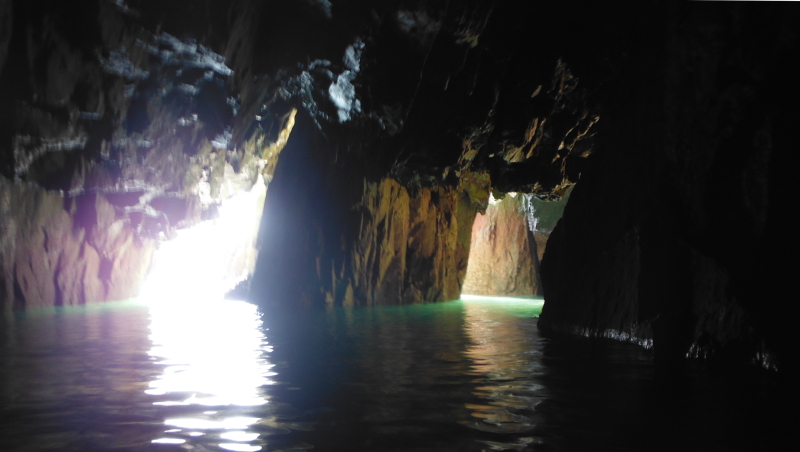 inside the cave with two entrances 