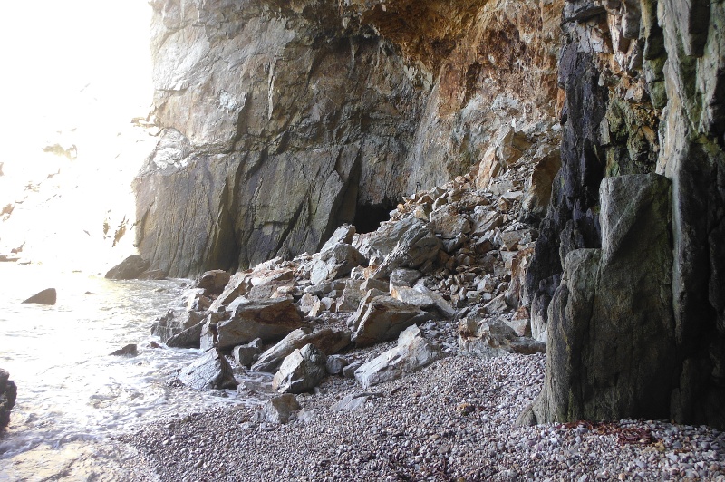  the rock fall at the back of the cave 