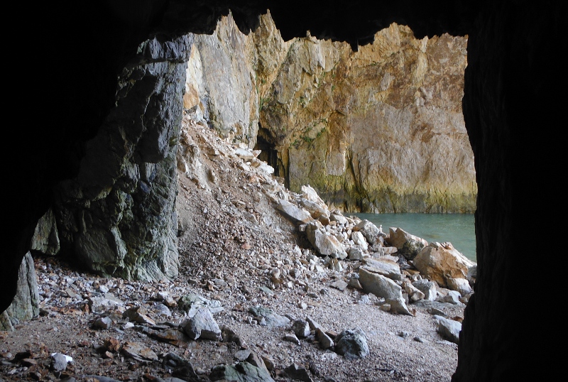  the rock fall at the back of the cave 