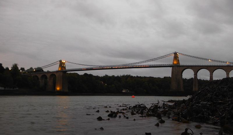  looking up at the Menai Bridge 