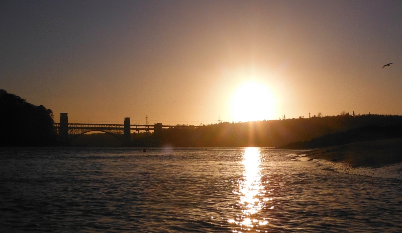  looking up to the Britannia Bridge and the low angle of sun 