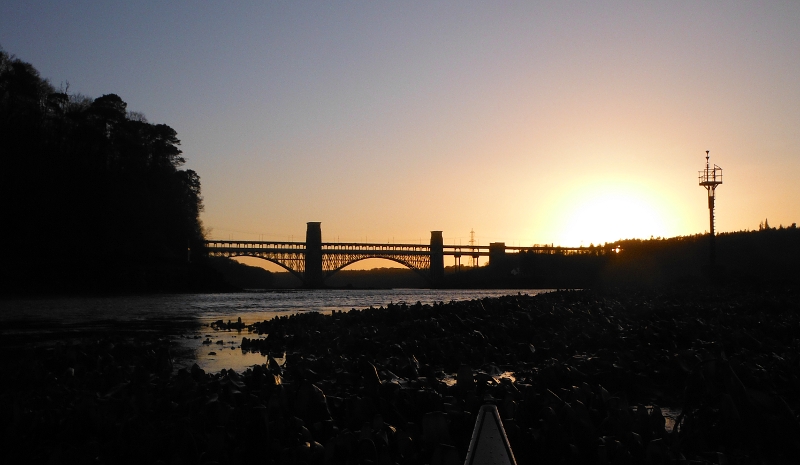  looking up to the Britannia Bridge and the low angle of sun 