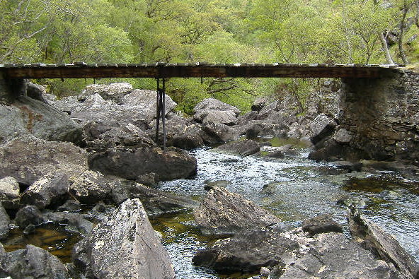 photograph looking under the bridge to the boulder choke