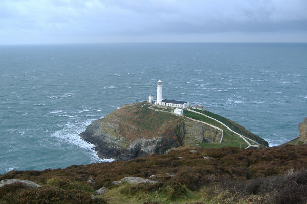 photograph looking down on South Stack and the lighthouse 