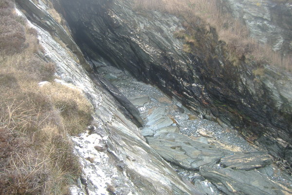 photograph looking into one of the deep cuts into the cliffs 