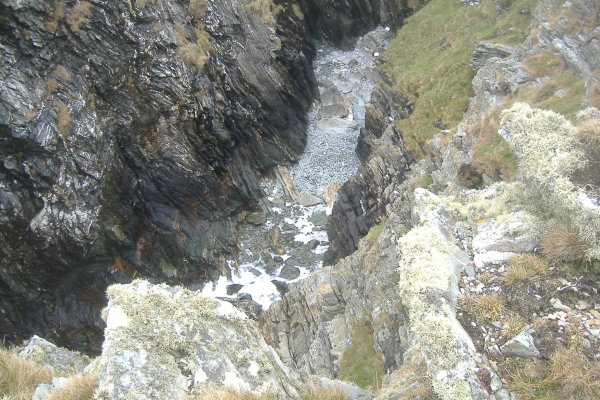 photograph looking into one of the deep cuts into the cliffs 