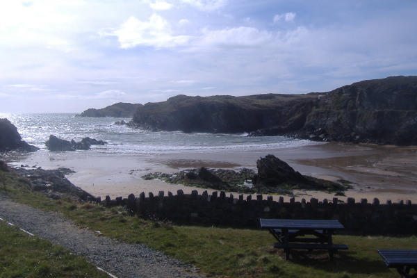 photograph looking out over Porth Dafarch beach 