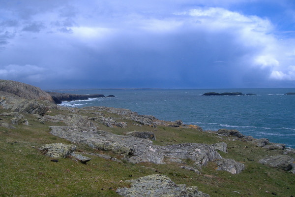 photograph of a huge shower building up on the horizon 