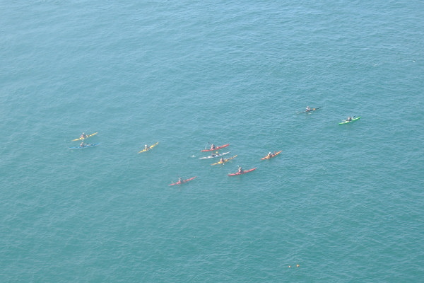 photograph of some sea kayaks taken from the top of the lighthouse 