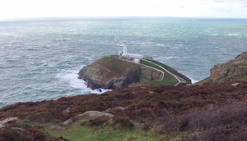 looking down on the lighthouse on its island just off South Stack  