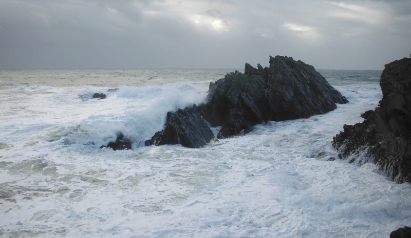  the wild conditions at Penrhyn Mawr 