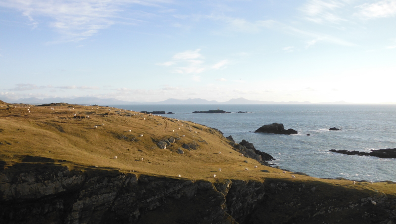 looking beyond Rhoscolyn Beacon to the Lleyn Peninsula 