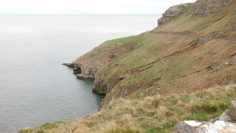  looking back down at the sea cliffs far below 