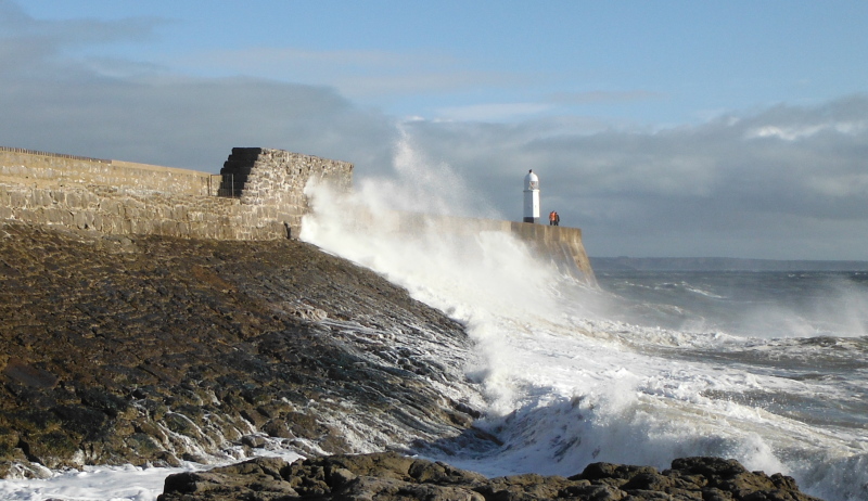  the waves on the outer wall of Porthcawl harbour 