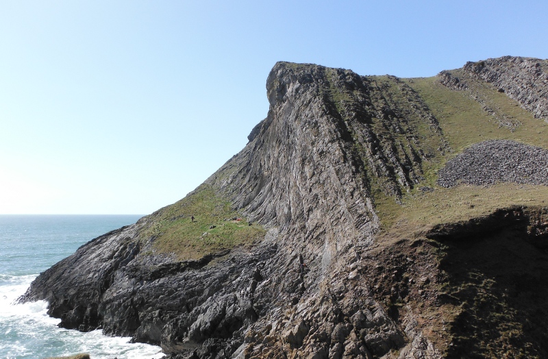  looking across to a large rock wall 