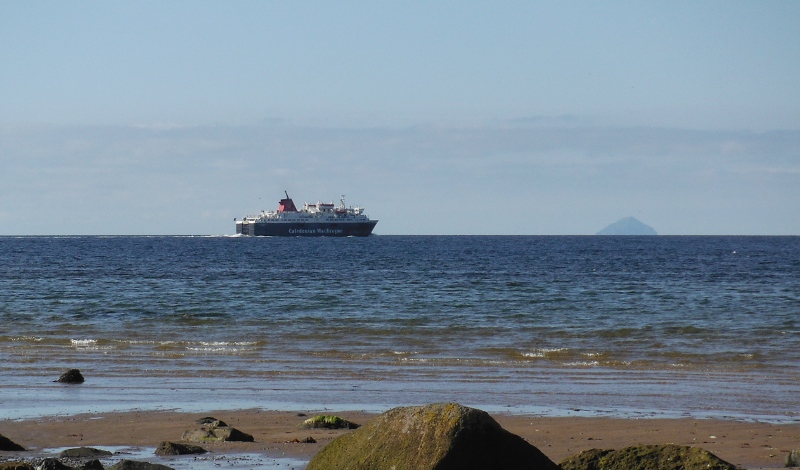  the Cal Mac ferry and Ailsa Craig  