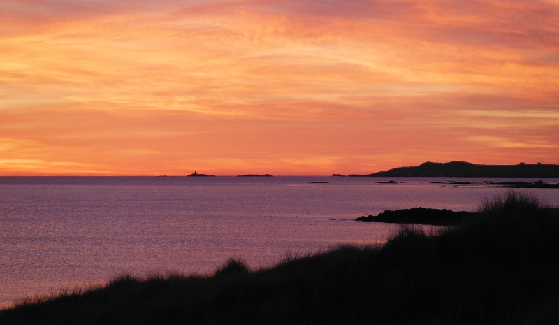  Ynysoedd Gwylanod against the orange sky