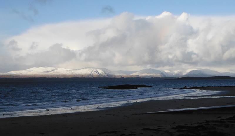  looking across to the snow covered hills on Kingairloch 